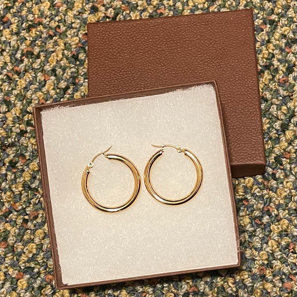 18K Gold Plated Titanium Gold Hoops 25mm